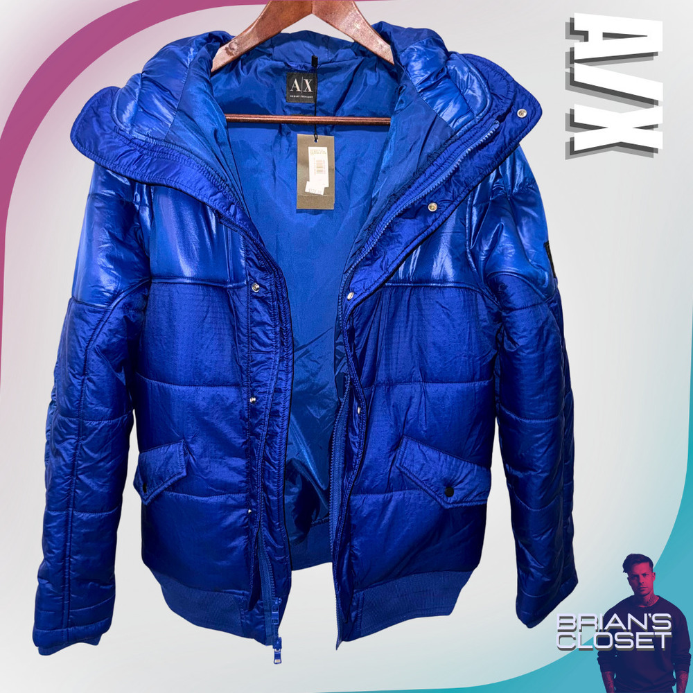 ARMANI EXCHANGE Men's Hooded Puffer Jacket in Ultramarine Blue - S